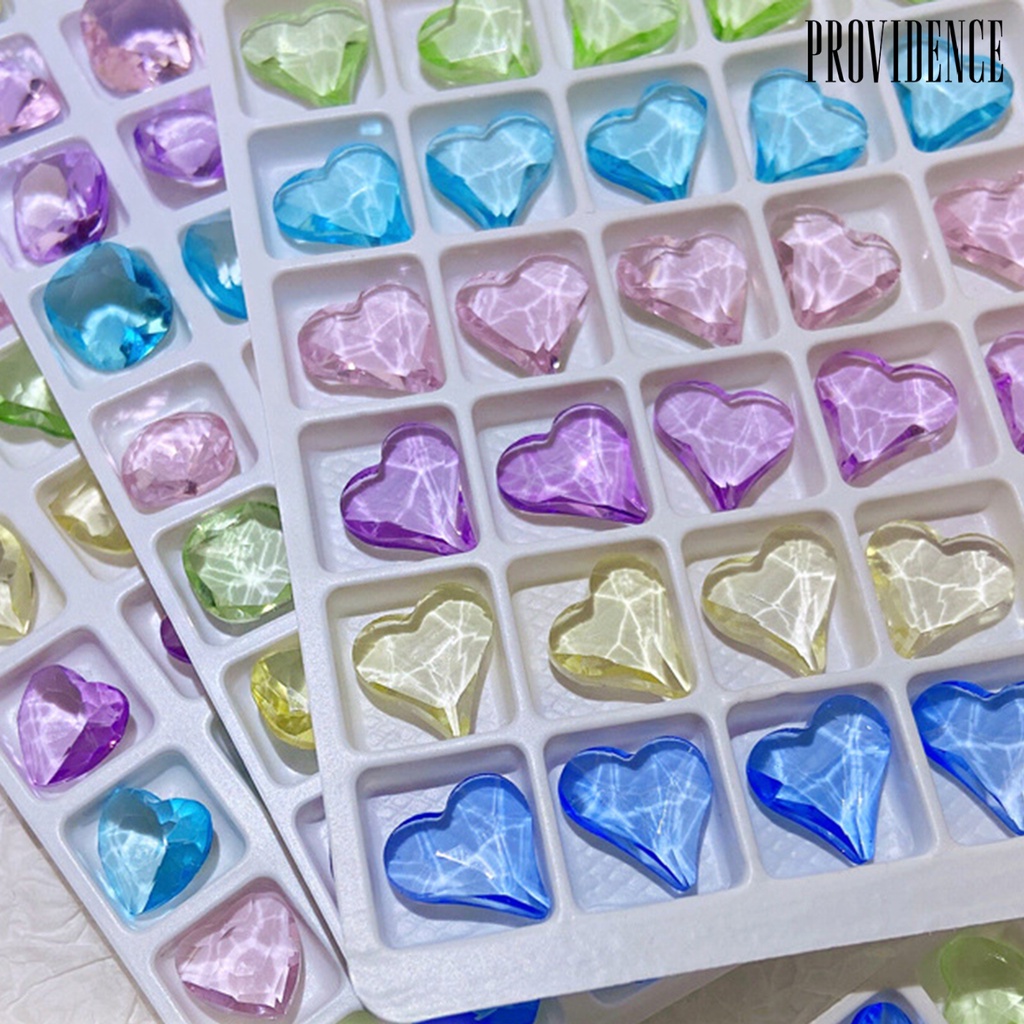 Providence 10Pcs Charms Berlian Imitasi Bentuk Hati 3D Warna Campur Untuk Dekorasi Nail Art