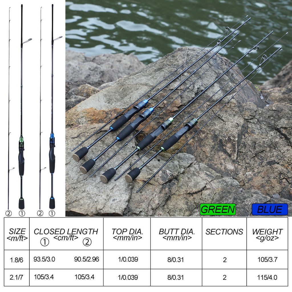 Sougayilang Joran Pancing Spinning/Casting Joran Pancing High Quality Carbon Fiber Spinning Casting Fishing Rod EVA Handle 2 Sections Ultralight 1.8m 2.1m Baitcasting Fishing Rod for Saltwater Freshwater River Lake Carp Fishing