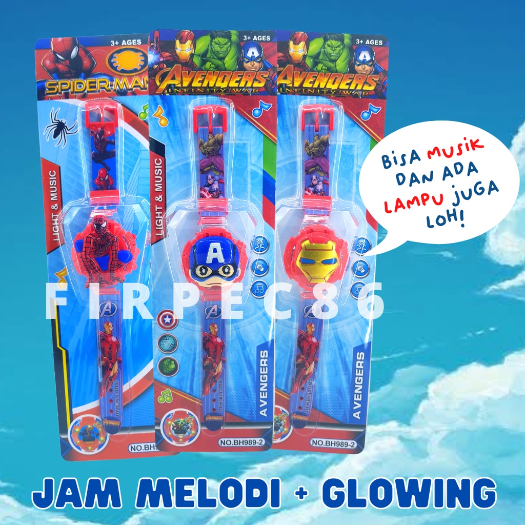 Jam tangan melodi /glowing anak musik bermotif banyak karakter led