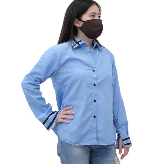 TUALDA BIRU Grosir Baju Kemeja Wanita Terbaru Kasual Kantor Keki