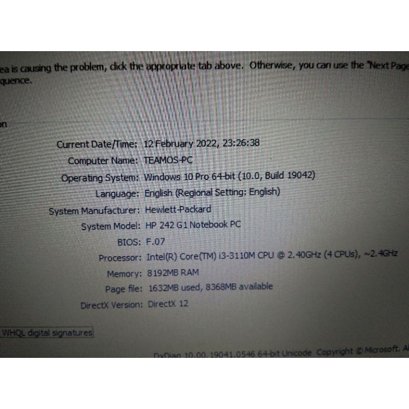 Laptop HP 242 G1 Intel Core i3-3110M double vga RAM 8 WARNA HITAM "14inchi