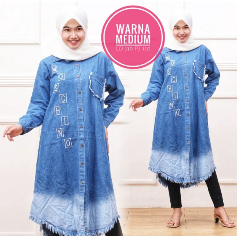 Tunik long jins/Tunik long moshchino/Tunik long jeans/Tunik busui/Tunik bordil