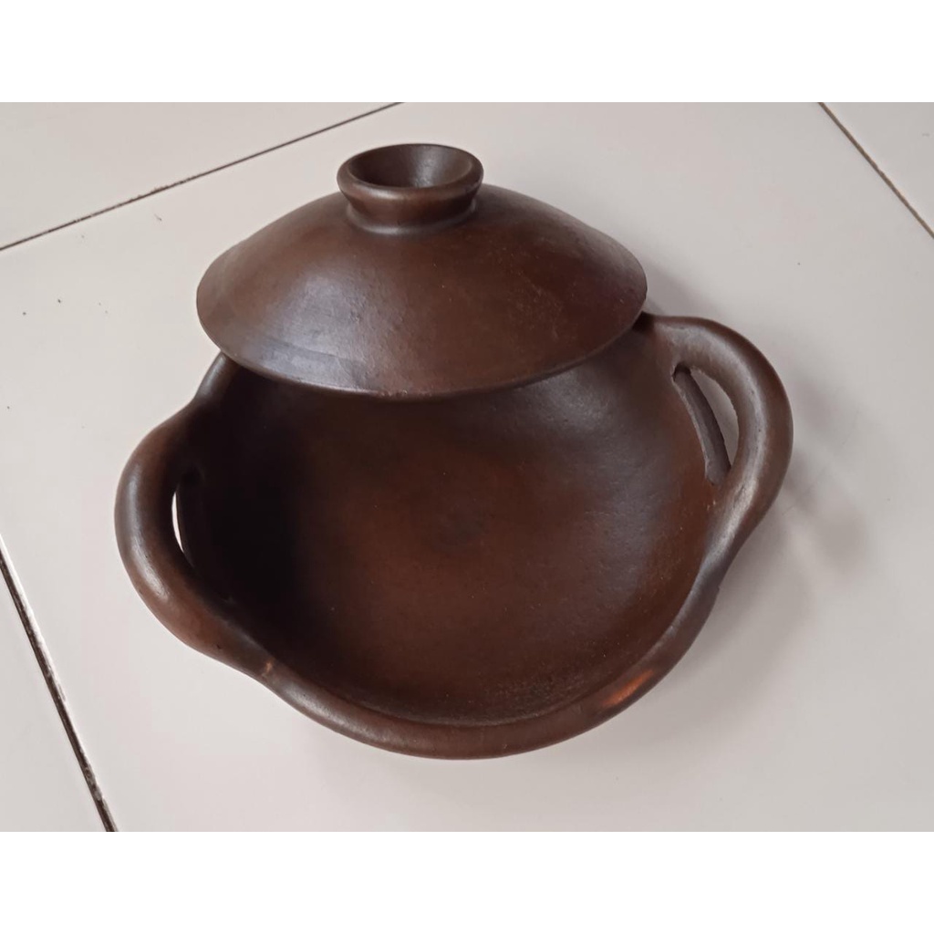 Wajan Tanah Liat bertutup 18cm|Kuali Kecil|Kuali Gerabah|Kuali Serabi