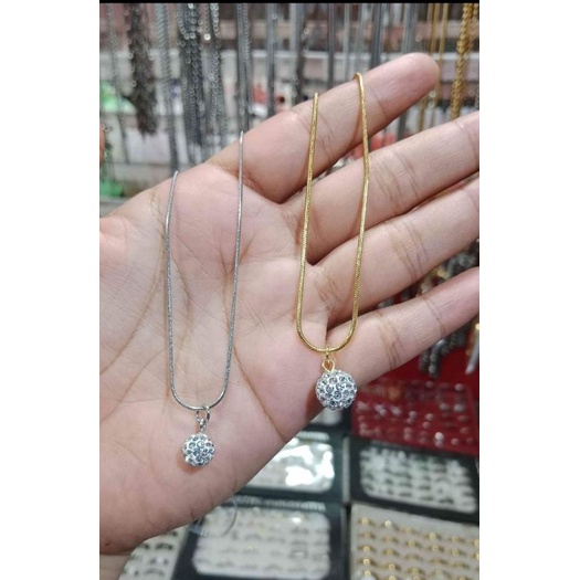 Kalung Besi Putih+ Liontin Bulat