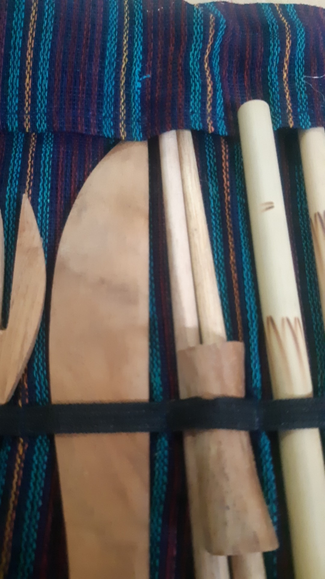 Alat Makan Jati + Pouch Sekat Lurik Cutlery Set Sedotan Bambu Sumpit Jati Zerowaste Bamboo Straw