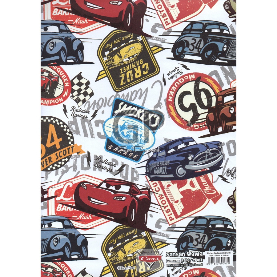 ( 5 Lembar ) JUMBO CARS SANWA - KERTAS KADO - GIFT WRAP PAPER SANSAN WAWA MOBIL MCQUEEN / TRUCKS / EXAVATOR TRUCKS / SOCCER BOYS / BIRTHDAY / ULANG TAHUN / PIRATES / AMBULANCE / POLICE CARS