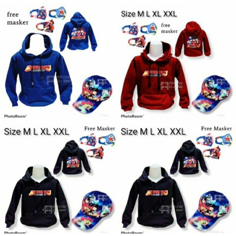 -Boboiboy-  2in1 jaket Hoodie anak Switer 2-9tahun gratis masker