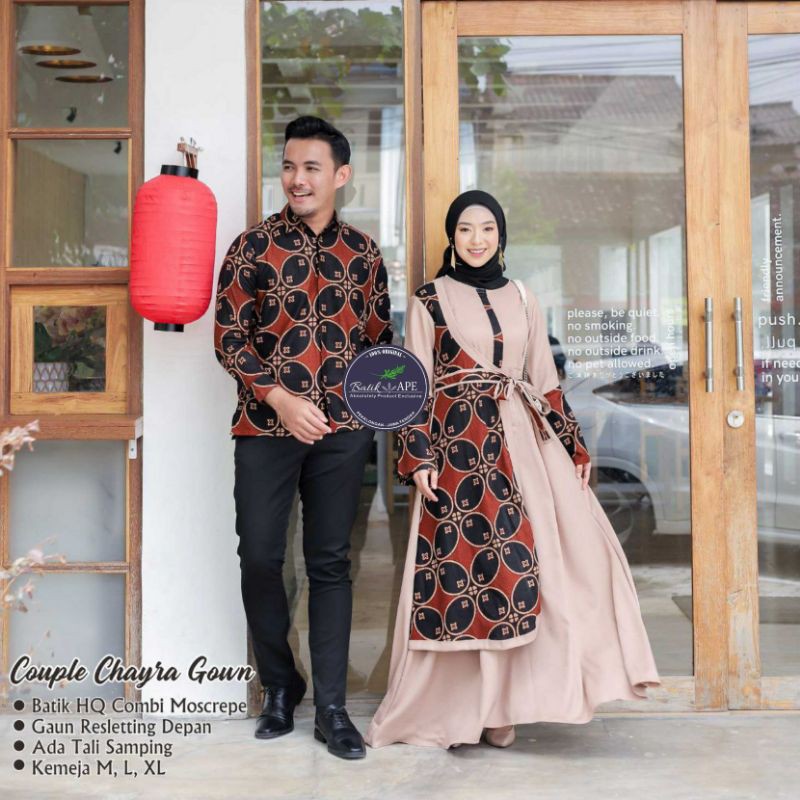 COUPLE GAMIS BATIK KOMBINASI POLOS ADA SIZE M L XL KEMEJA KAWUNG COKELAT SOGAN MERAH CREM PINK DUSTY