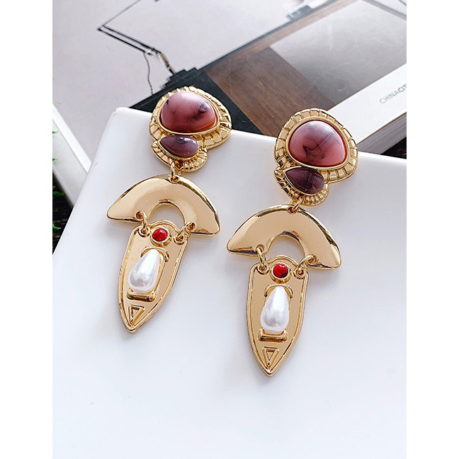 LRC Anting Tusuk Fashion Gold Alloy Resin Irregular Shape Earrings F5412X