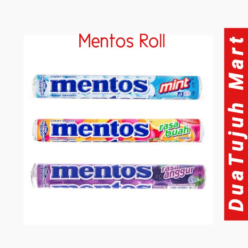 Permen Mentos Roll 29gram 3  Rasa (Mint,Anggur,Rainbow)