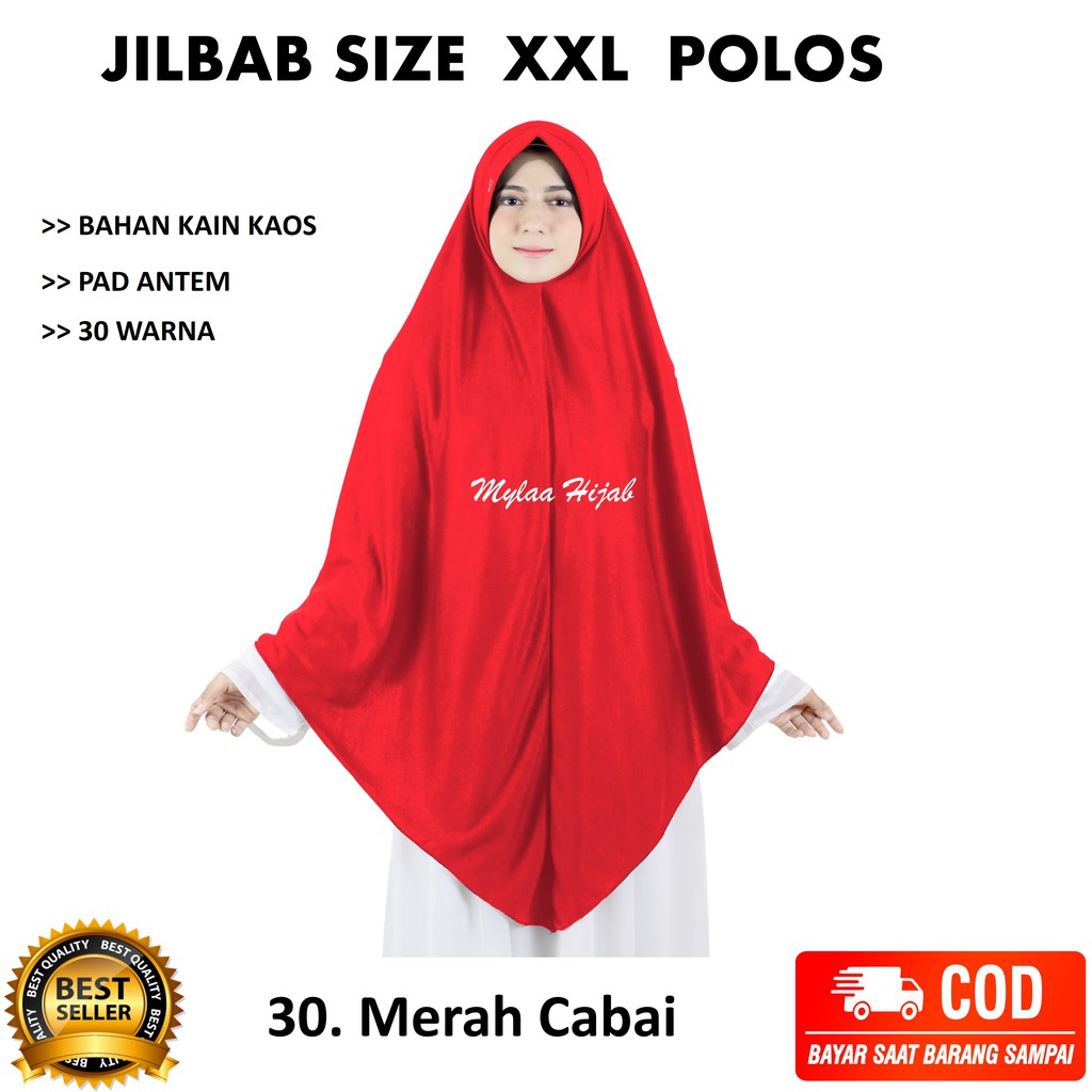 Jilbab instan NON SERUT Size XXL Pad Antem Bahan Kaos PE murah XXL-03 HARGA GROSIR TERMURAH.-30. MERAH CABAI NON