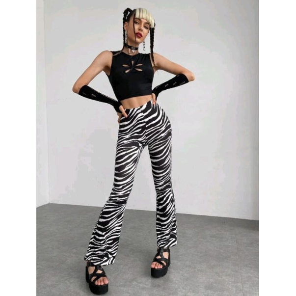 SHEIN Zebra Striped Flare Leg Pants