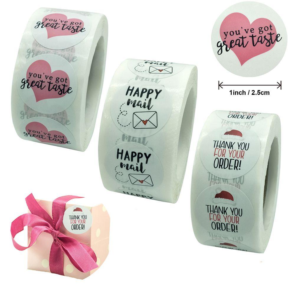 R-flower 500Pcs Thank You Stiker DIY Kerajinan Tangan Perlengkapan Pesta Happy Mail Paket label Bulat Hadiah Kertas Sticker