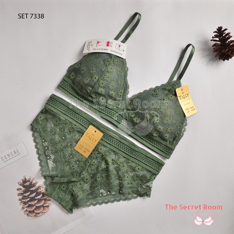 TALLY BRA BH CD SET KEMBEN BRALETTE RENDA 7338 I FREE SIZE I ADA KAIT I BUSA TIPIS I CUP B KECIL