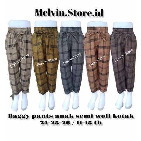 BAGGY PANTS ANAK SEMI WOLL PREMIUM MOTIF KOTAK 24-26 / 11-15 TH