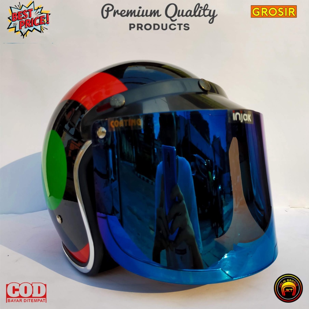 Helm Bogo Dewasa Motif Italy Lis Crhome Full Leher Pria dan Wanita SNI cod