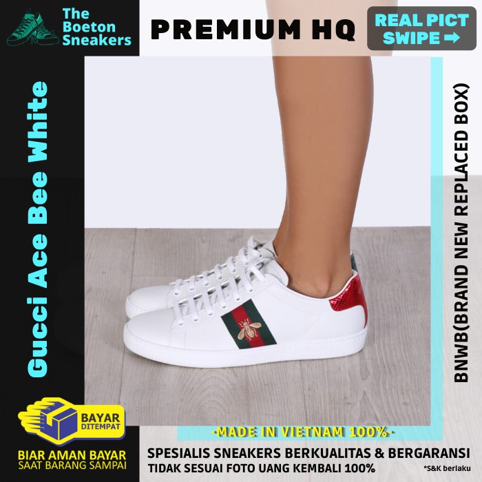 Sneakers Wanita Gucci Ace Bee Original GUCI Sepatu Putih Sneaker Pria Premium BNIB Import Murah