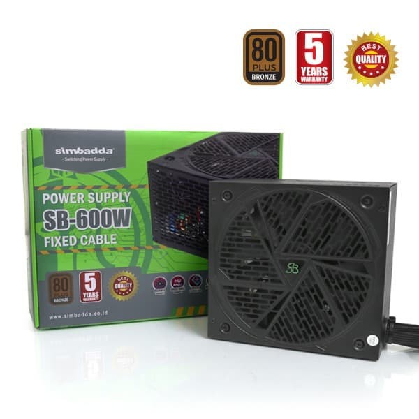 Simbadda Power Supply Gaming 600 Watt Fix Cable PSU 600W FC