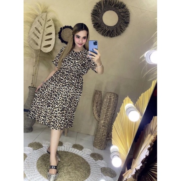 DRESS Jumbo DASTER MANOHARA LD 110, LD 120 BIGSIZE BALI LEOPARD