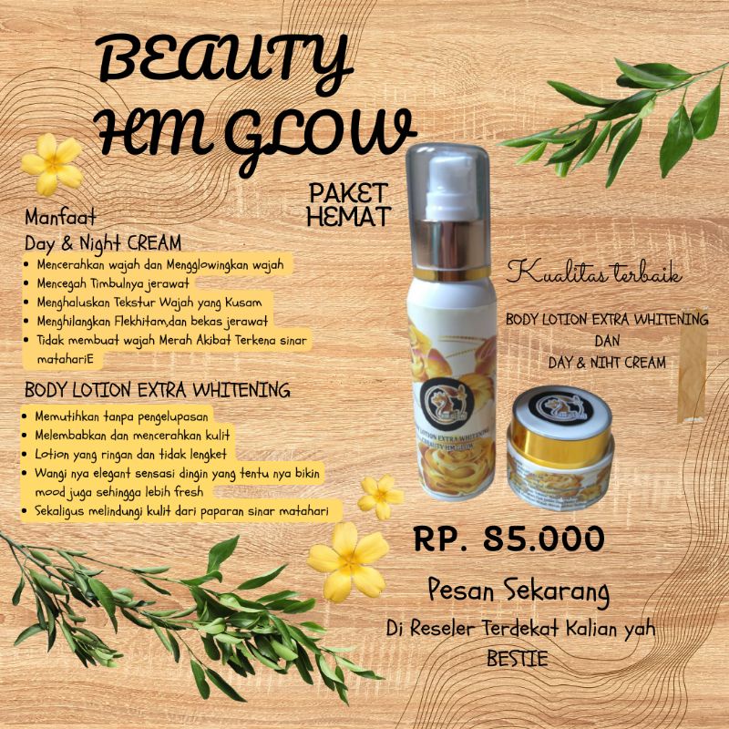 Paket Hemat Beauty HM Glow ( Day & Night Cream, HANDBODY DAY Lotion  Extra Whitening BEAUTY HM GLOW 