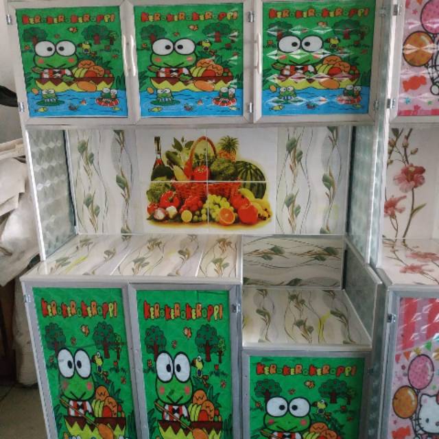 Lemari rak piring pintu 3 samping kaca
