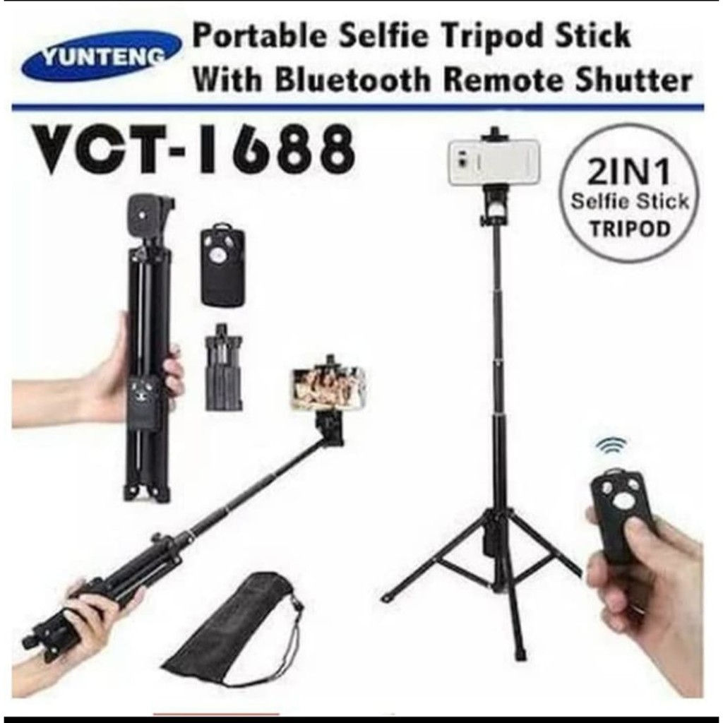 Tongsis Bluetooth YUNTENG VCT-1688 3in1 Tripod Selfie Stick W/Remote Design elegant mungil &amp;300