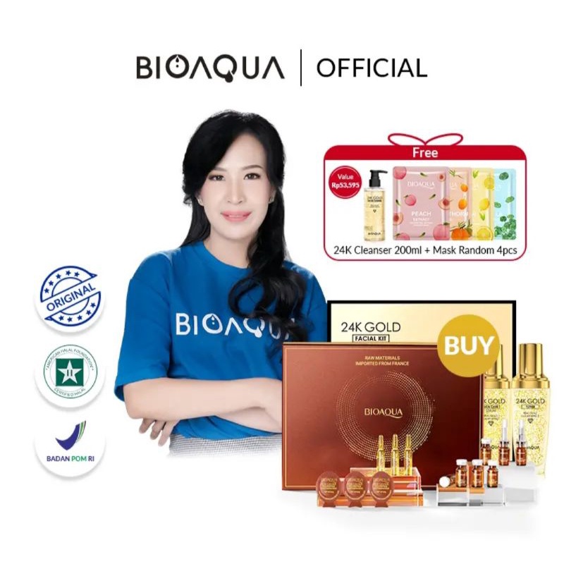 [Pre-Order] [BPOM] BIOAQUA 24K GOLD FACIAL KIT TONER+SERUM+CREAM