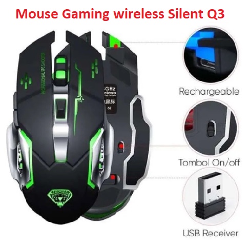 Mouse Gaming Wireless Silent 2.4Ghz RGB Charging Q3 High Resolution