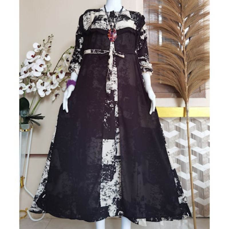 Baju Gamis Wanita Terbaru Abstrak Rompi Fashion Muslim Model Terbaru