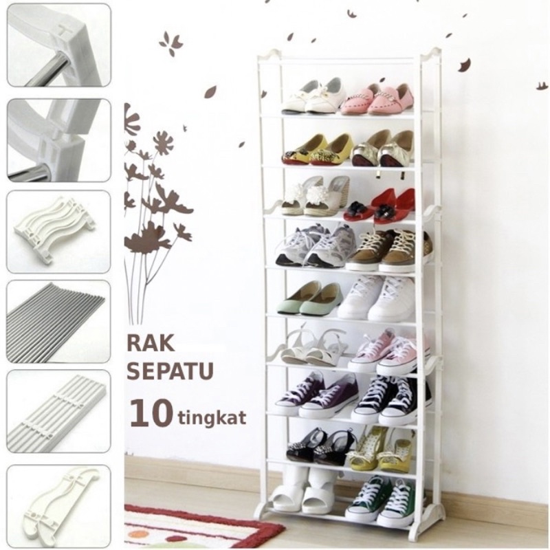 Rak sepatu Jilbab Serbaguna / Amazing Shoes Rack Non Cover Rak Sepatu 10 Susun Tempat Penyimpanan Jilbab Kerudung Selendang Shoe Tingkat Serbaguna RAK1