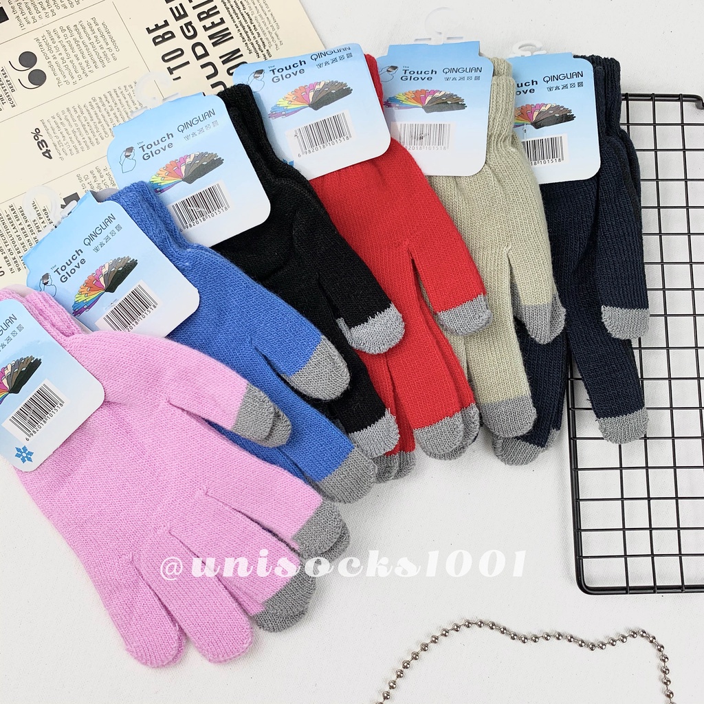 Sarung tangan touch screen wanita/pria unisex bulu polos rajut wool woll import kualitas premium