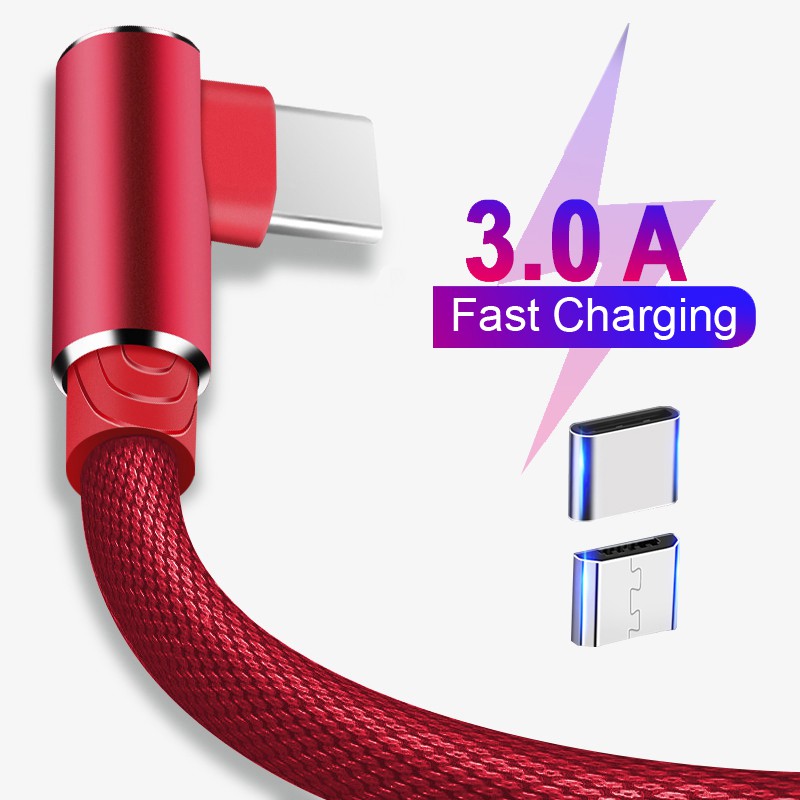 90 Degree Kabel Data / Charger Micro USB Tipe C 90 Derajat Fast Charging