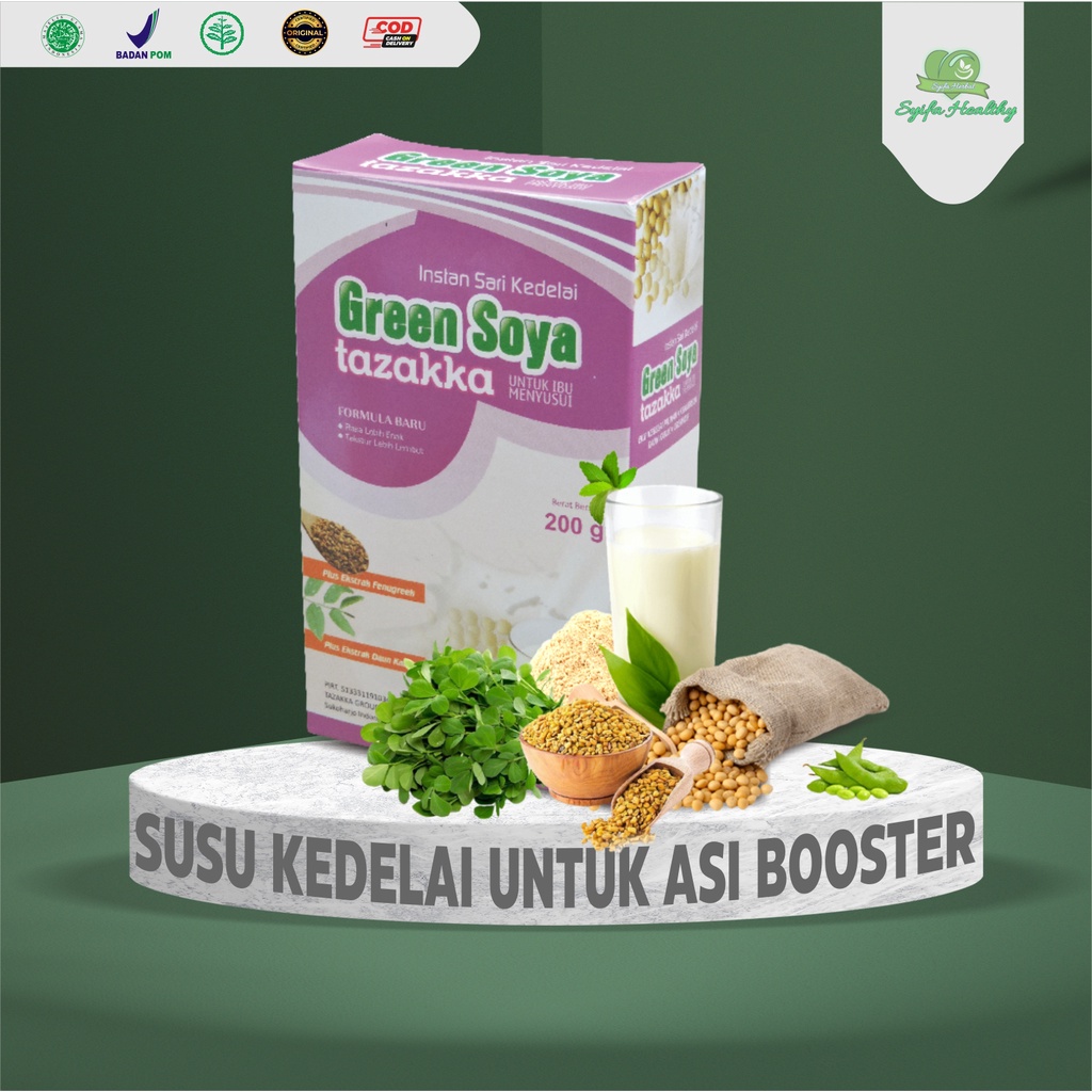 

Green Soya Ibu Menyusui Susu Kedelai Green Soya Asi Booster Tazakka berat 200gr Original dan Halal