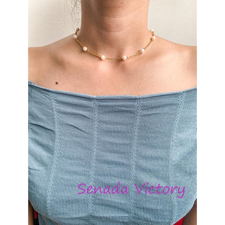 Senada Victory Kalung Choker Mutiara Lanyard Gold Silver Aksesoris Wanita SK04