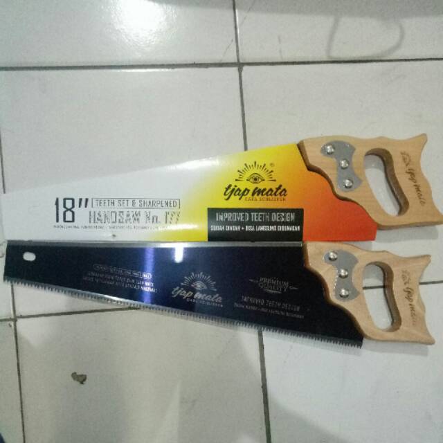 Gergaji kayu tjap mata 18 inch gagang kayu gergaji tukang bagus potong kayu siap pakai