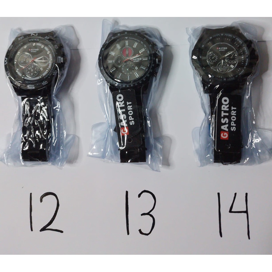 Jam Tangan Pria Tahan Air Gastro Sport Tali Rantai Stainless Tanggal Original Hitam