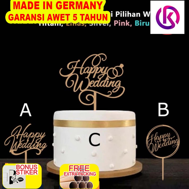 

Grosir Cake Topper / Topper Kue - Happy Wedding - Hiasan Kue Pernikahan