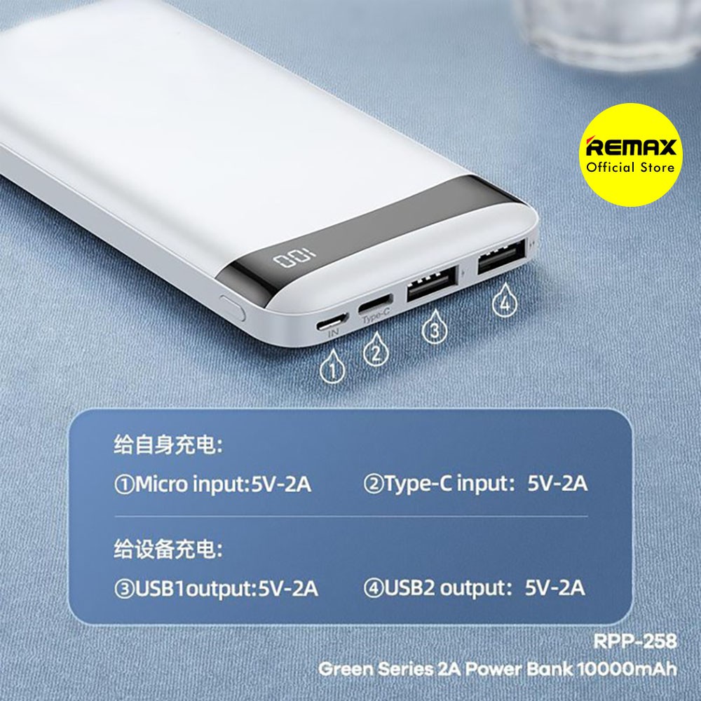 REMAX Green Powerbank 10000mAh 2in1 Output RPP-258