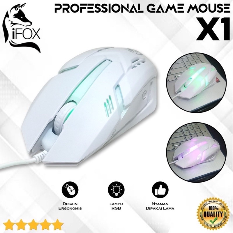 Mouse Kabel Gaming X1 IFOX Led Cable Mouse Game RGB Colorful 7 LED Light Mouse Promo Sen