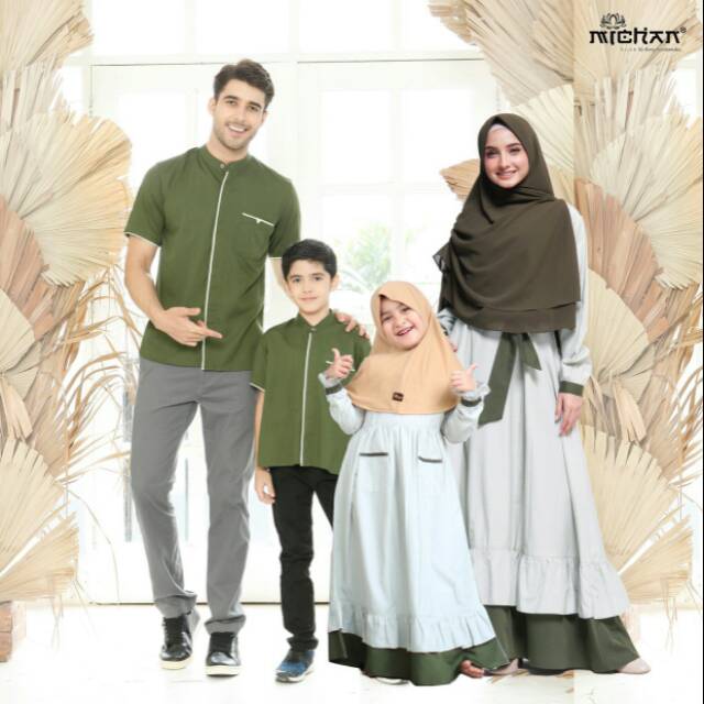 Gamis Couple Kirana Seri H Original Michan Warna Green Army Sarimbit Keluarga Lebaran Family Set Shopee Indonesia