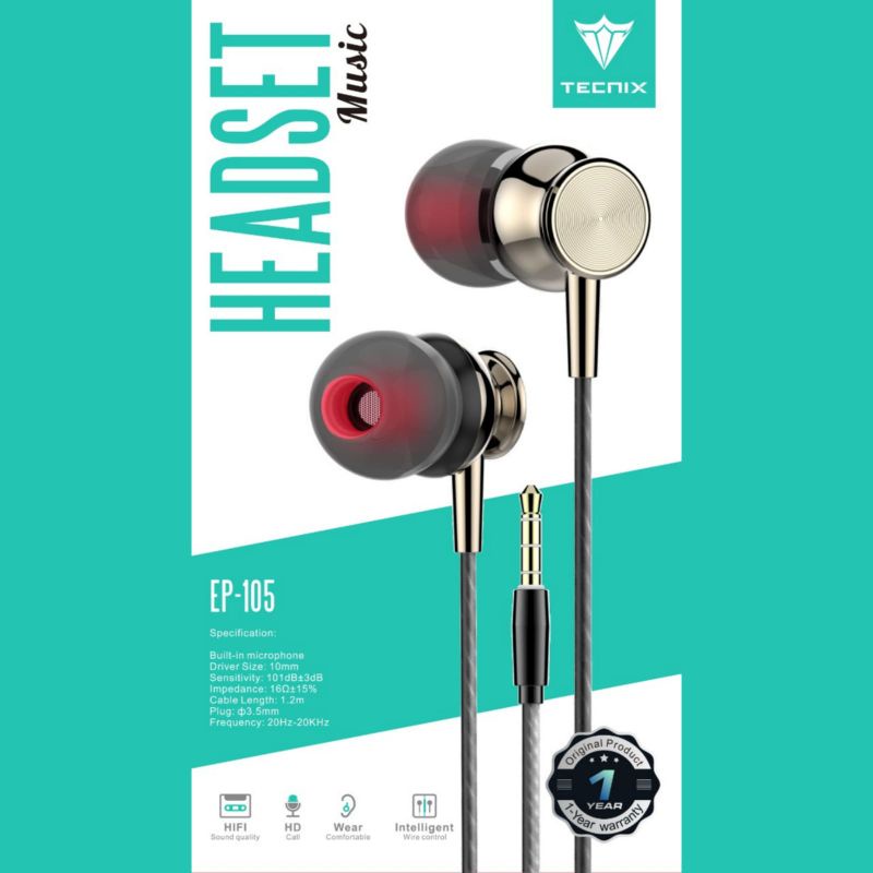 Tecnix Stereo Headset Earphone Earbuds EP-105