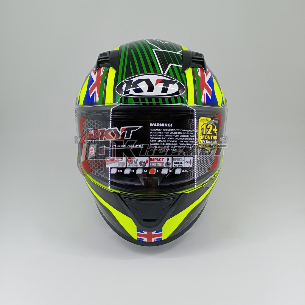 Helm KYT R10 PHILIP ISLAND GP RACE CIRCUIT YELLOW GREEN FLUO FLAT VISOR R-10 FULL FACE MOTIF-2