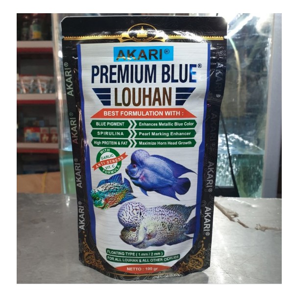 Akari Premium Blue Louhan 100gr Pakan Makanan Pelet Pellet Ikan Lohan