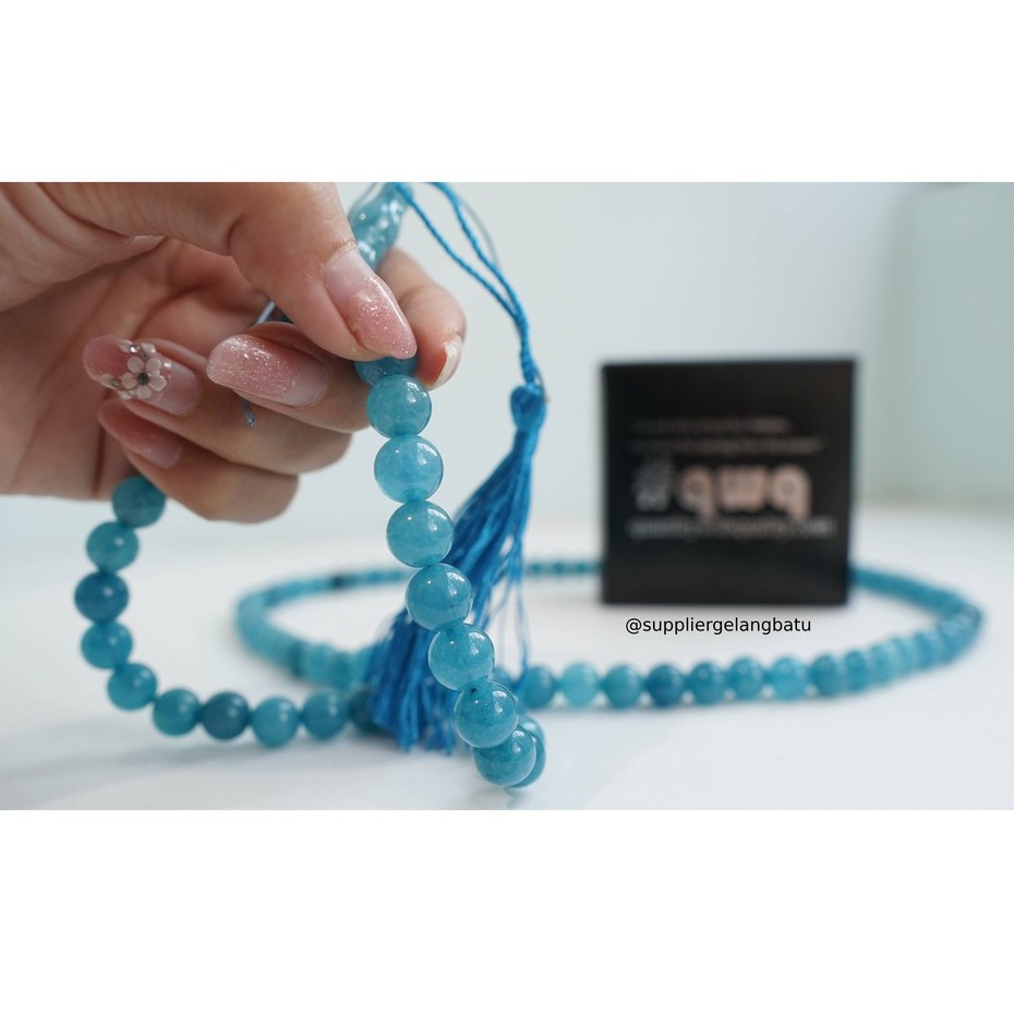 tasbih batu BLUE TOPAZ 10mm 99 butir premium tasbeh AKIK giok biru