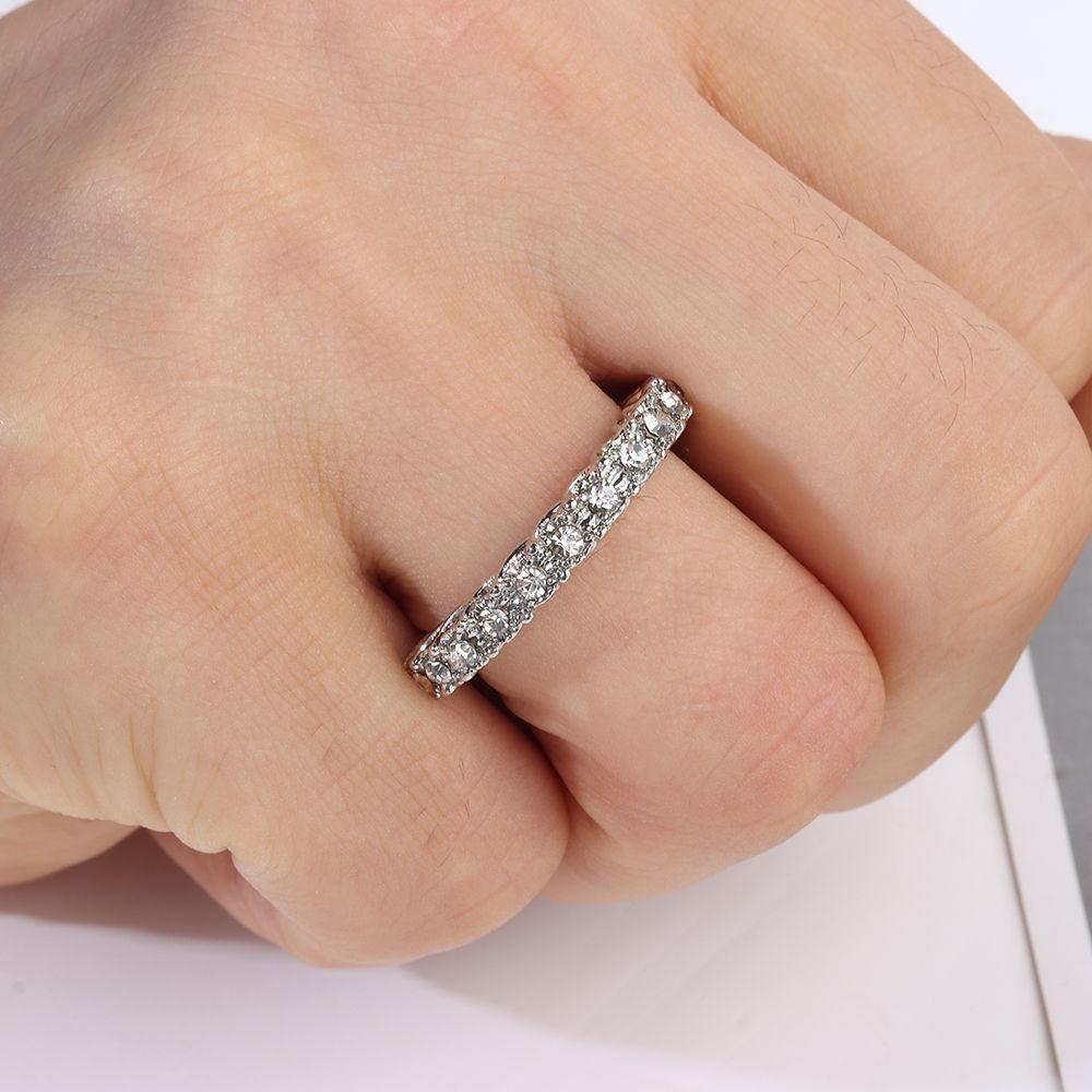 Lily 2PCS Cincin Pasangan Perlengkapan Pesta Klasik Berlian Imitasi Perhiasan Aksesoris