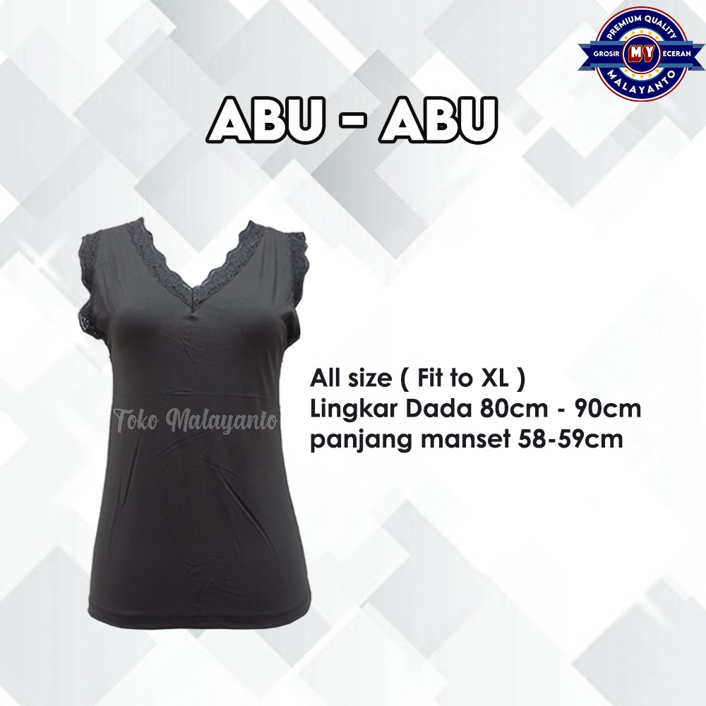 Tank Top Renda Kerah V Polos Warna Ukuran All size Ready Stok!!-Abu Abu