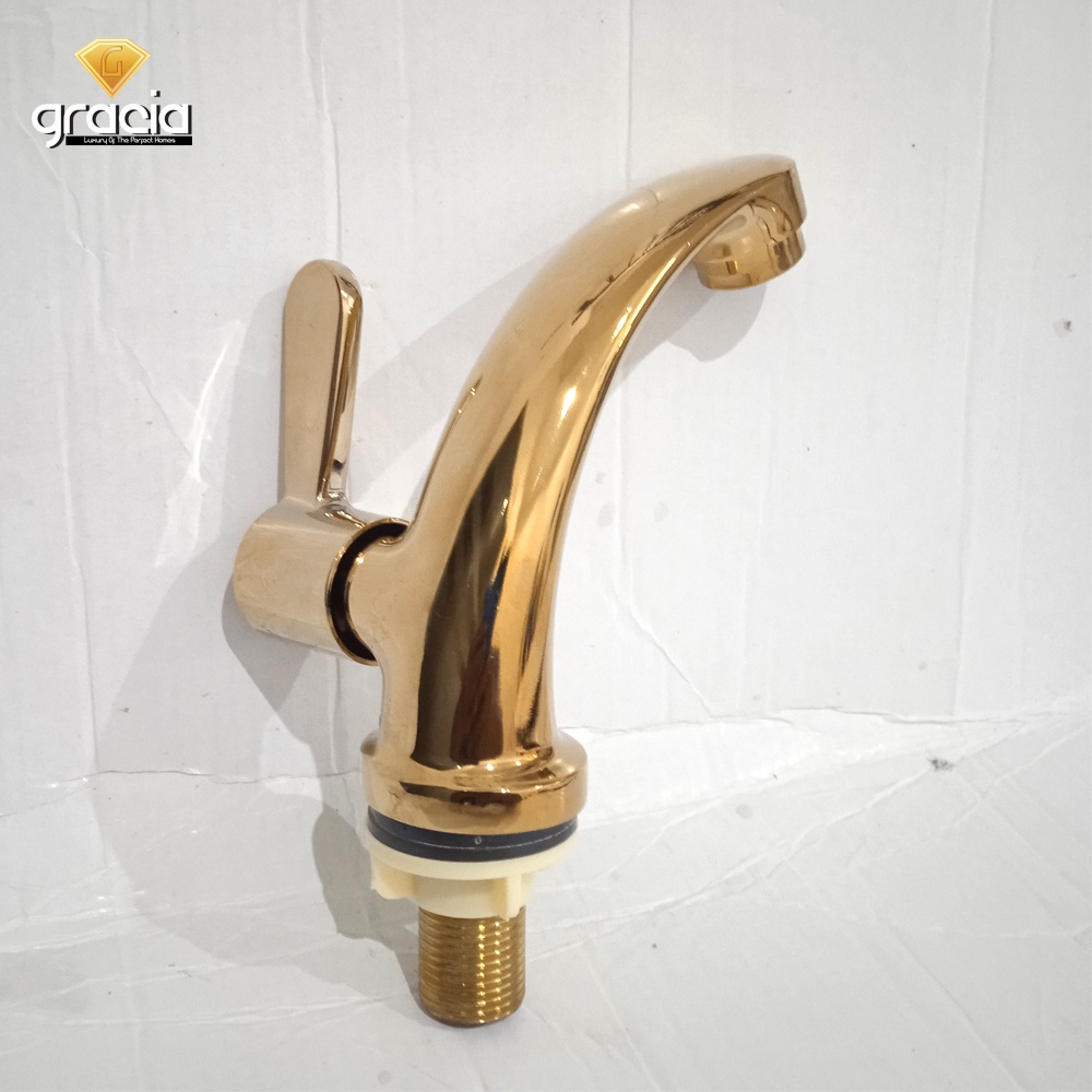 Kran Air Stainless Gold Angsa Minimalis Keran Wastafel Engkol Samping