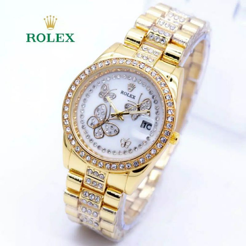 Jam Tangan Rolex Kupu Kupu Datejus Ring Diamond Super Mewah - Jam Tangan Wanita Rolex - Rolex Gold