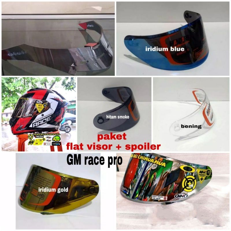 Paket flat visor gm race pro + spoiler free stiker visor