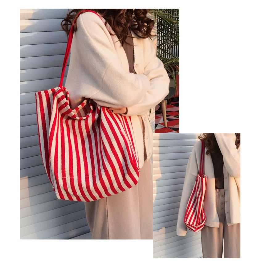 TC-50 tas kanvas canvas besar strip wanita bahu import jepang korea high quality